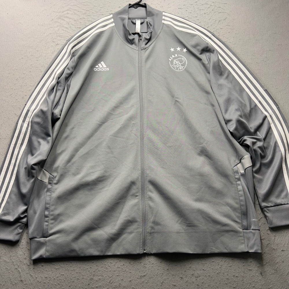 Adidas Ajax Amsterdam Track Jacket Mens 3XL Grey Full Zip Soccer Training Top